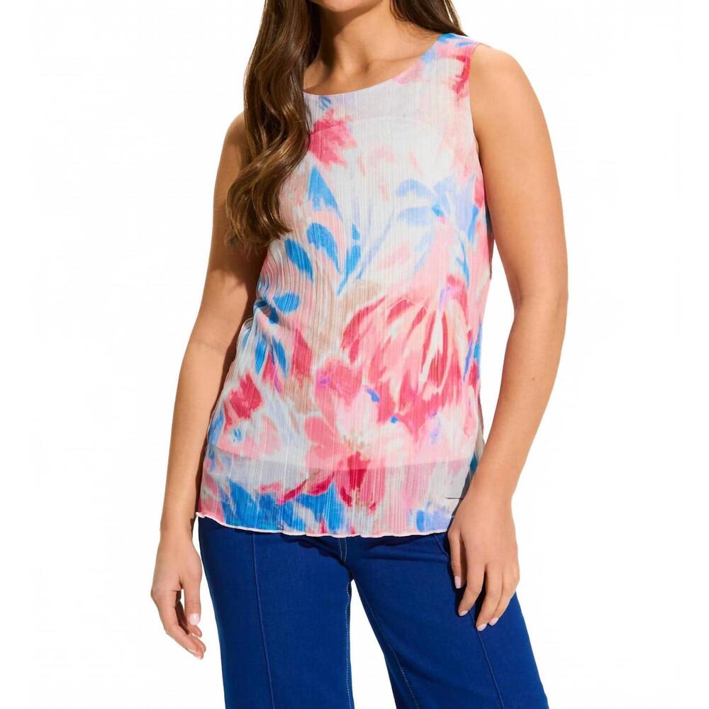 NEW FDJ shannon sleeveless pleated mesh top in patrizia